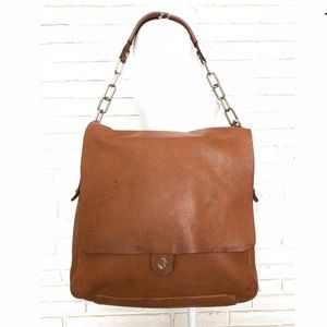 Uterque Tan Leather Messenger Bag Gold Chain Strap